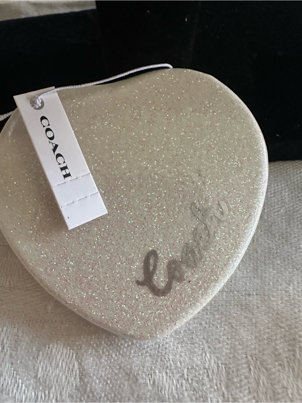 Coach Glitter Heart Jewelry Box in Sparkling Cream